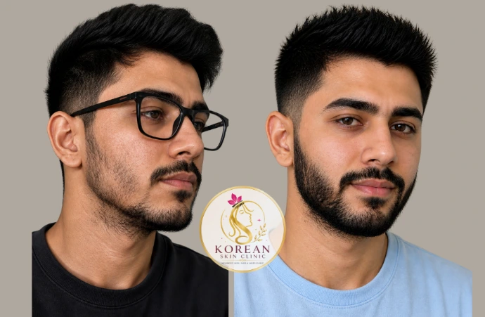 Patchy Beard Treatment with PRP and Hair Restoration Therapy at Korean Skin Clinic Raebareli Beard Growth Treatment Before and After Results for Patchy Beard in Raebareli
